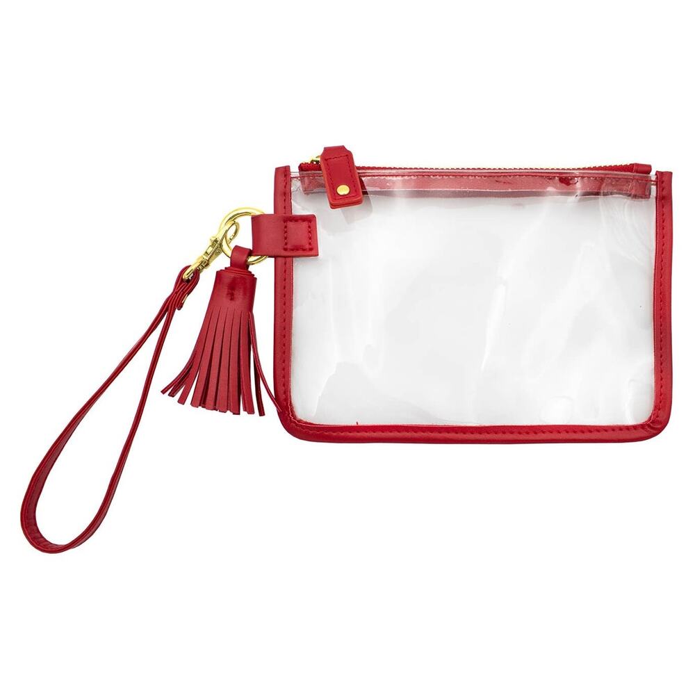 Game Day Clear Tassel Wristlet Red